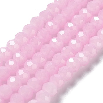 Baking Painted Imitation Jade Glass Bead Strands, Faceted Rondelle, Pearl Pink, 8x6mm, Hole: 1mm, about 65~68pcs/strand, 15.75''(40~41cm)