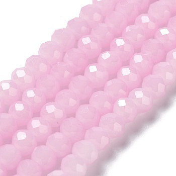 Baking Painted Imitation Jade Glass Bead Strands, Faceted Rondelle, Pearl Pink, 8x6mm, Hole: 1mm, about 63~65pcs/strand, 39~40cm