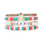4Pcs 4 Style Polymer Clay Heishi Surfer Stretch Bracelets Set, Santa Claus & Glass Stackable Christmas Bracelets for Women, Mixed Color, Inner Diameter: 2-1/8~2-1/4 inch(5.45~5.8cm), 1Pc/style(X1-BJEW-TA00261)