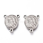 Tarnish Resistant 201 Stainless Steel Chandelier Component Links, Oval with Virgin Mary, Stainless Steel Color, 14x11.5x2mm, Hole: 1.2mm(STAS-Z019-34P)