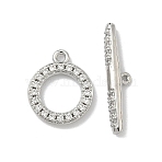 Brass Micro Pave Clear Cubic Zirconia Toggle Clasps, Cadmium Free & Lead Free, Long-Lasting Plated, Ring, Platinum, 5.5~14x11.5~20.5x2~2.5mm, Hole: 1.2mm(KK-G548-26P)