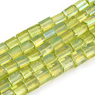 Transparent Electroplate Glass Bead Strands, AB Color Plated, Rectangle, Yellow, 3~8.5x3.5~4x3.5~4mm, Hole: 1.2mm, about 96~101pcs/strand, 15.16 inch~15.55 inch(38.5~39.5cm)(GLAA-N047-08-C07)