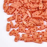 2-Hole Baking Paint Glass Seed Beads, Rectangle, Tomato, 4.5~5x2x1~1.5mm, Hole: 0.5~0.8mm(SEED-S023-17A-03)