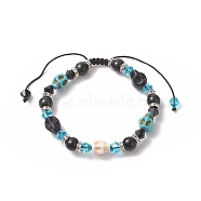 Synthetic Turquoise(Dyed) Skull Braided Beaded Bracelets, Natural Eyeless Obsidian Round & Glass Bicone Beaded Adjustable Bracelet for Women, Deep Sky Blue, Inner Diameter: 2-1/8 inch(5.5cm)(BJEW-JB09923-01)
