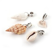 Alloy European Dangle Charms, Large Hole Beads, with Shell, Antique Silver, Mixed Color, 23~42mm, Hole: 4~5mm(PALLOY-JF00361-M)