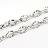 3.28 Feet 304 Stainless Steel Textured Cable Chains, Unwelded, Oval, Stainless Steel Color, 9x6x1.4mm(X-CHS-O005-67)