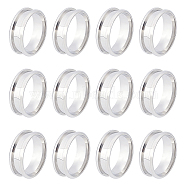 12Pcs Stainless Steel Grooved Finger Ring Settings, Ring Core Blank, for Inlay Ring Jewelry Making, Stainless Steel Color, US Size 10 1/4(19.9mm)(STAS-UN0038-94C)