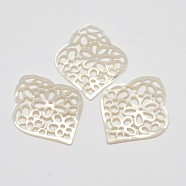 Natural Mother of Pearl Shell Flower Pendants, White, 37x30x1.5mm, Hole: 1mm(SSHEL-L002-01)