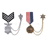 2Pcs 2 Style Republique Francaise Eagle & Leaf Hanging Charms Lapel Pins with Safety Chains, Alloy Badges for Suit Shirt Collar, Mixed Color, 182~195mm, Pin: 0.6mm, 1Pc/style(JEWB-FH0001-18)
