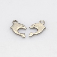 201 Stainless Steel Dolphin Charms, Stainless Steel Color, 12x8x1mm, Hole: 1mm(STAS-N025-06)