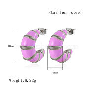 304 Stainless Steel Enamel Stud Earrings for Women, Horn, Stainless Steel Color, 18x8mm(AU7915-4)