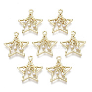Alloy Pendants, with ABS Plastic Imitation Pearl, Star, Light Gold, 20x18x3.5mm, Hole: 1.8mm(X-PALLOY-S132-104)