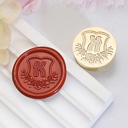 Golden Tone Round Wax Seal Brass Stamp Heads, for Wax Seal Stamp, Flower with Letter Pattern, Letter K, 20x14mm, Inner Diameter: 7mm(AJEW-Z034-02G-K)