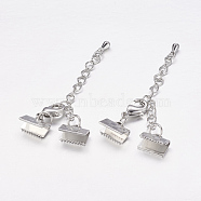 Clip Chain Extender And Clasps, Brass, Nickel Free, Platinum Color, clasp: 10mmx31mm, chain: 3.5mmx60mm, ribbon ends: 5x10mm(X-KK102)