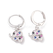 Brass Micro Pave Cubic Zirconia Dangle Hoop Earrings , Cross, Colorful, Platinum, 23.5mm, Pin: 0.9mm(EJEW-F233-03P)