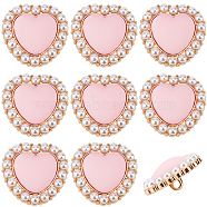 15Pcs Alloy Shank Buttons, with ABS Plastic Imitation Pearl Beads, Heart, Pink, 21.5x22.5x11mm, Hole: 2.5mm(BUTT-GF0003-45B)