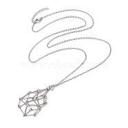 201 Stainless Steel Crystal Stone Cage Pendant Necklaces, 304 Stainless Steel Cable Chains Necklaces, Stainless Steel Color, 29.17 inch(74.1cm)(NJEW-JN04754)