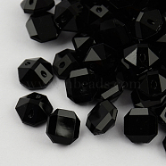2-Hole Taiwan Acrylic Rhinestone Octagon Buttons, Faceted, Black, 11x10x6mm, Hole: 1mm(BUTT-F016-10mm-01)