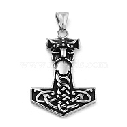 Viking 304 Stainless Steel Pendants, Mjolnir Thor Hammer Charm, Antique Silver, 47x32.5x7.5mm, Hole: 8.5x3.5mm(STAS-N105-07AS)