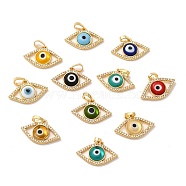 Rack Plating Brass Micro Pave Clear Cubic Zirconia Pendants, with Handmade Evil Eye Lampwork, Cadmium Free & Lead Free, Long-Lasting Real 18K Gold Plated, Eye Charm, Mixed Color, 15.5x23x4mm, Hole: 6x3mm(LAMP-A153-04G-M)