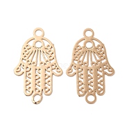 Rack Plating Brass Connector Charms, Etched Metal Embellishments, Long-Lasting Plated, Religion Hamsa Hand Links, Light Gold, 21x13x0.3mm, Hole: 1.8mm(KK-Q792-13LG)