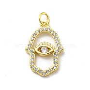 Brass Micro Pave Cubic Zirconia Pendants, Hamsa Hand with Eye, Real 16K Gold Plated, 21.5x14x2.4mm(FIND-Z023-06G)