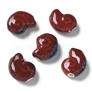 Handmade Porcelain Beads, Snail, Dark Red, 20~21x16~17x9~10.5mm, Hole: 3mm(PORC-L080-F01)