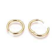 Ion Plating(IP) 304 Stainless Steel Hoop Earrings, Manual Polishing Huggie Earrings, Real 18K Gold Plated, 9 Gauge, 16x3mm, Pin: 0.9mm(±0.1mm), Inner Diameter: 10mm(EJEW-P177-G-20)