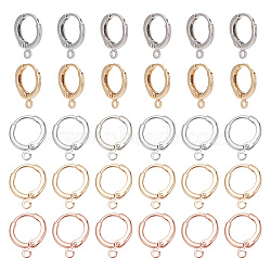 Nbeads 30Pcs 5 Colors Brass Hoop Earrings Findings, with Horizontal Loops, Ring, Mixed Color, 12 Gauge, 14.5x12x2mm, Hole: 1.6mm, Pin: 0.8mm, 6Pcs/color(KK-NB0003-07)