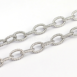 3.28 Feet 304 Stainless Steel Textured Cable Chains, Unwelded, Oval, Stainless Steel Color, 9x6x1.4mm(X-CHS-O005-67)