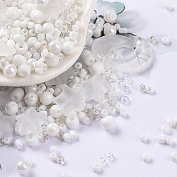 DIY Jewelry Making Finding Kit, Glass & Seed Beads, Round & Star & Moon, White, 2~16x2~12x3~7mm, Hole: 0.8~1.2mm(X1-DIY-R082-01)