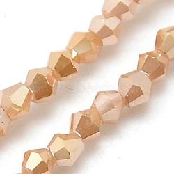 Electroplate Glass Beads Strands, Full Plated, Faceted, Bicone, Bisque, 3x3mm, Hole: 1mm, 113~115pcs/strand, 36~36.5cm(EGLA-J026-3mm-F03)