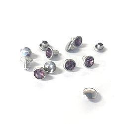 Brass Rhinestone Rivets, for Leather Craft DIY Making, Platinum, Flat Round, Light Amethyst, Stud: 6.5x6mm, Cap: 6x3mm(FIND-WH0108-95)