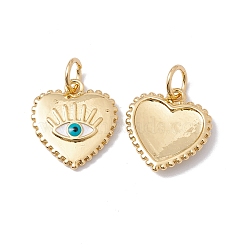 Rack Plating Brass Enamel Charms, with Jump Ring, Cadmium Free & Nickel Free & Lead Free, Heart with Eye, Real 18K Gold Plated, 13x12x2mm, Jump Ring: 5x0.6mm, Inner Diameter: 3.4mm(KK-C247-05G)