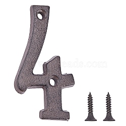 Iron Home Address Number, with 2pcs Screw, Num.4, Num.4: 75x39x5.5mm, Hole: 5.3mm(AJEW-WH0126-24D)