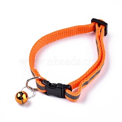 Adjustable Polyester Reflective Dog/Cat Collar, Pet Supplies, with Iron Bell and Polypropylene(PP) Buckle, Orange, 21.5~35x1cm, Fit For 19~32cm Neck Circumference(MP-K001-A06)