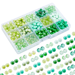Elite 450pcs 15 Style Glass Beads, with Baking Painted & Spray Painted, Round, Green, 8.5~9mm, hole: 1.3~1.6mm, 30pcs/style(GLAA-PH0001-54)