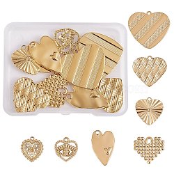 DIY Jewelry Making Findings Kits, Including 10Pcs 5 Styles 304 Stainless Steel Pendants and 4Pcs 2 Styles 304 Stainless Steel Rhinestone Settings, Heart Mixed Shapes, Golden, 16.5~24.5x15.5~22x1.5~2.5mm, Hole: 1.5~2mm, 2pcs/style(STAS-SZ0002-86G)