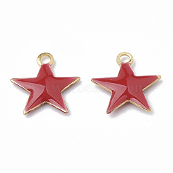 Brass Charms, with Enamel Sequins, Raw(Unplated), Star, Red, 10.5x10x1.5mm, Hole: 1mm(X-KK-S345-060A-05)
