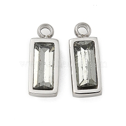 304 Stainless Steel Charm, with Glass, Rectangle, Gray, 11x4.5x3.5mm, Hole: 1.4mm(STAS-L022-242P-16)