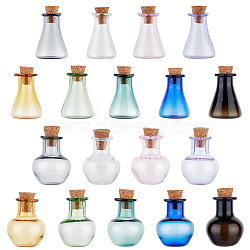 Elite 2 Sets 2 Style Dollhouse Miniature Glass Cork Bottles Ornament, Glass Empty Wishing Bottles for Doll House Decoration, Triangle & Apple, Mixed Color, 16.5x27mm and 18x27mm, 9pcs/set, 1 set/style(DJEW-PH0001-29)