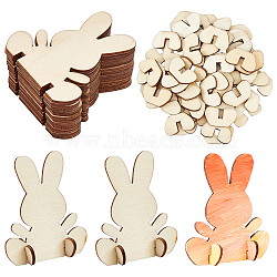 Wooden Stand, Unfinished Wooden Easter Bunny 3D Rabbit, for DIY Craft Painting Table Decoration, Bisque, 5.9x2.3x6.9cm(DIY-FH0002-06)