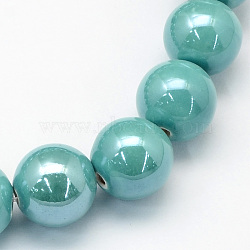 Pearlized Handmade Porcelain Round Beads, Light Sea Green, 15mm, Hole: 2mm(X-PORC-S489-14mm-06)