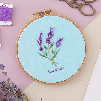 DIY Embroidered Making Kit, Including Linen Cloth, Cotton Thread, Water Erasable Pen Refills, Iron Needle, Plants Pattern, 25x25x0.01cm