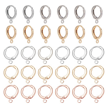 Nbeads 30Pcs 5 Colors Brass Hoop Earrings Findings, with Horizontal Loops, Ring, Mixed Color, 12 Gauge, 14.5x12x2mm, Hole: 1.6mm, Pin: 0.8mm, 6Pcs/color