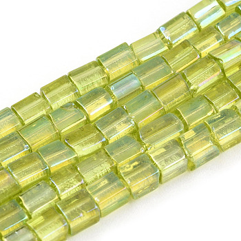 Transparent Electroplate Glass Bead Strands, AB Color Plated, Rectangle, Yellow, 3~8.5x3.5~4x3.5~4mm, Hole: 1.2mm, about 96~101pcs/strand, 15.16 inch~15.55 inch(38.5~39.5cm)