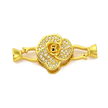 Brass Micro Pave Clear Cubic Zirconia Fold Over Clasps, Lead Free & Cadmium Free, Flower, Golden, 36mm