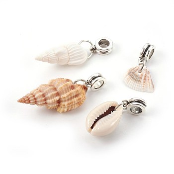 Alloy European Dangle Charms, Large Hole Beads, with Shell, Antique Silver, Mixed Color, 23~42mm, Hole: 4~5mm