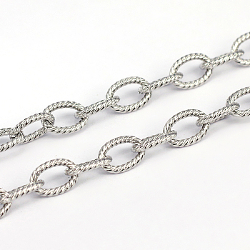 3.28 Feet 304 Stainless Steel Textured Cable Chains, Unwelded, Oval, Stainless Steel Color, 9x6x1.4mm
