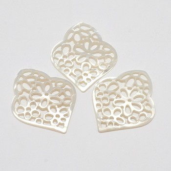 Natural Mother of Pearl Shell Flower Pendants, White, 37x30x1.5mm, Hole: 1mm